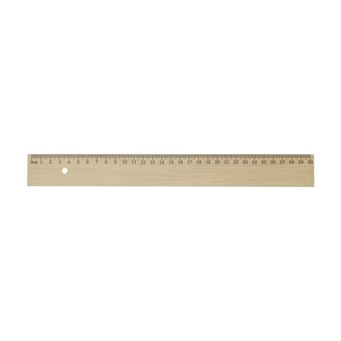 Lineal (30 cm) aus Lindenholz, mit eingelegtem Metallstreifen.
