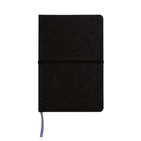 Hardback A5 notebook made by RPET. This stylish and durable notebook comes with an elasticated band and strap. The 160 dot-patterned pages are made from recycled paper.