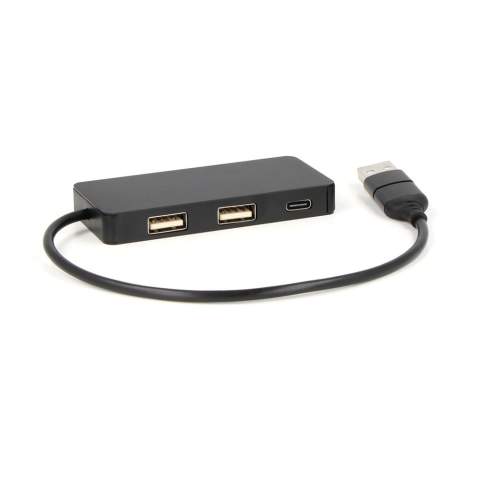 Expand connectivity, reduce waste. The eco-friendly choice for a responsible workspace is our Type-C Hub crafted with recycled aluminum &amp; R-ABS. Input : USB + Type -C, 5V /1A. Output: 2*USB + 1* Type-C, 5V/500mA.