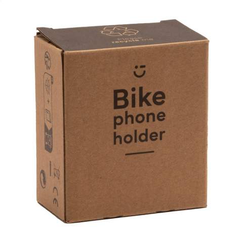 Universal, adjustable phone holder made of sturdy ABS plastic. Easy to attach to the handlebars or the crossbar. This allows you to easily use your smartphone hands-free while cycling. With rubber protection to prevent damage to the bicycle. Suitable for all phones up to a maximum width of 8.8 cm. Each item is individually boxed.