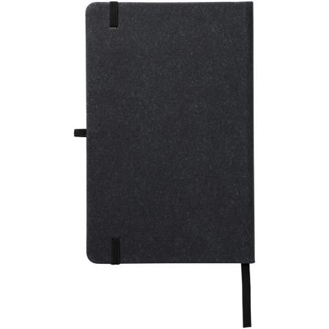 A5 size reference notebook with cover made of leather leftover pieces. Features an elastic band, pen loop, ribbon marker and 80 sheets, 80 g/m² lined paper.