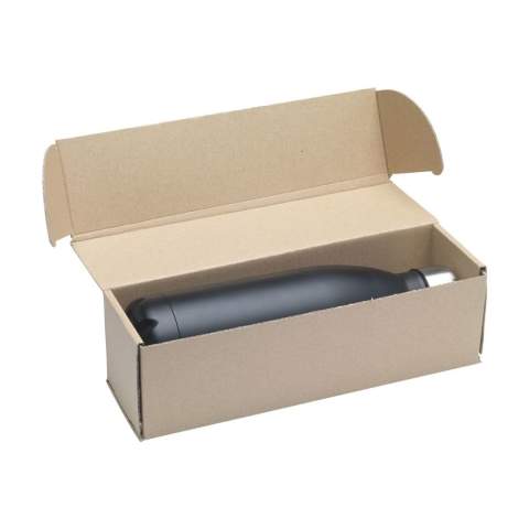 Stabile Geschenkbox aus Kraftkarton. Eine zeitgemäße Geschenkverpackung für Trinkflaschen.