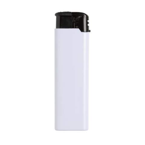 Electronic, refillable lighter of the brand Flameclub® with adjustable flame. Equipped with child lock. NEN-certified: EN13869. TÜV-certified and ISO-certified: ISO9994. Lighter are only supplied with print.
