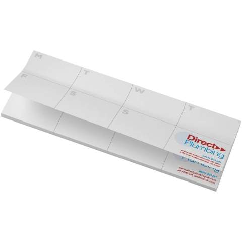 Notes autocollantes Sticky-Mate® avec papier recyclé autocollant 80 g/m2. Ces notes autocollantes comportent un agenda imprimé sur chaque page, parfait pour la maison, le bureau ou la planification en déplacement. Disponible en deux formats (25 et 50 feuilles).