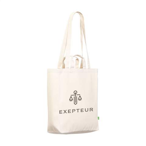 WoW! Sturdy ECO shopping bag made from 100% woven, organic cotton canvas (280 g/m²). This bag has short and long handles and can therefore be carried in several different ways. Also equipped with a small storage compartment on the inside of the bag. Ideal replacement for single-use plastic bags. Capacity approx. 19 litres.
