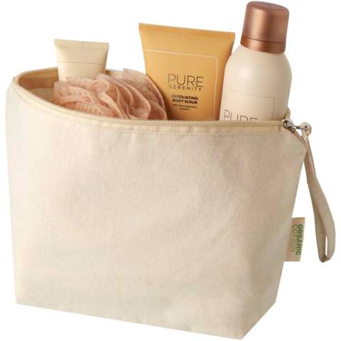 La grande pochette à accessoires Orissa de 180 g/m² dispose d'un grand compartiment zippé et d'une dragonne pour la transporter facilement. La pochette est fabriquée en coton d'Inde certifié Oeko-Tex. Capacité : 3 litres.
