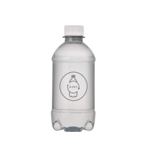 330 ml natural spring water in an R-PET bottle with screw cap. Cap colour transparent