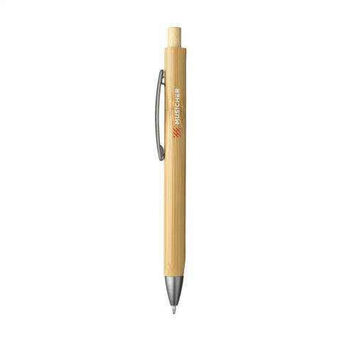 WoW! Blue ink ballpoint pen with beautiful, FSC 100% certified bamboo barrel. The triangular shape makes the pen very comfortable to hold. Nicely finished with a bamboo push button and metal clip.