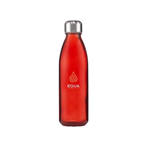 Luxury water bottle made from strong, clear soda-lime glass with practical stainless steel screw cap. BPA free, leak proof and reusable. Capacity 650 ml. Each item is individually boxed.