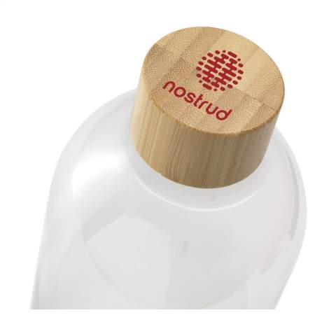 WoW! Drinking bottle made from 100% RPET. With bamboo screw cap. Leak proof. Not dishwasher-safe. Capacity 500 ml. Made in Europe. Optional: Each item supplied in a kraft cardboard box and/or with a kraft tag.
