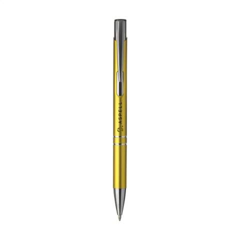 Blue or black ink, aluminium ballpoint pen with satin matte finish and metal clip/push button.