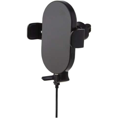 Universele autotelefoonhouder en oplader van 15W. Met zijn FOD (Foreign Object Detection)-sensor is deze lader eenvoudig met één hand te bedienen. Plaats het apparaat eenvoudig op de oplader en hij trekt automatisch aan. Ideaal voor satellietnavigatie en om de telefoon onderweg op te laden. De telefoon kan in een verticale of horizontale positie worden geplaatst dankzij de 360º draaibare clip. Compatibel met alle Qi-apparaten (iPhone 8 of hoger en Android-apparaten die draadloos opladen ondersteunen) en ondersteunt ook snel opladen. Ingang 12 V/1,67 A. Draadloze uitgang: 15 W (max). Wordt geleverd met een TPE type-C-kabel van 100 cm en een handleiding. Geleverd in een geschenkverpakking van kraftpapier met een kleurrijke sticker.