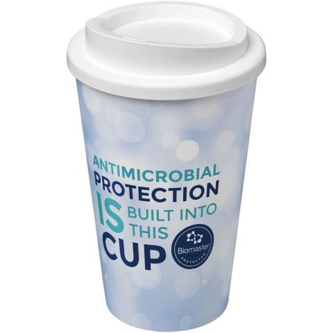 Double-wall insulated tumbler with twist-on lid. Features a full colour wraparound design moulded to the product. The lid and inner contain Biomaster antimicrobial technology which provides protection against the growth of harmful micro-organisms on the surface of your mug. This is effective for the lifetime of the product, and doesn't affect the recyclability. Dishwasher safe and microwave safe. Volume capacity is 350 ml. Made in the UK. Packed in a home-compostable bag. BPA-free.