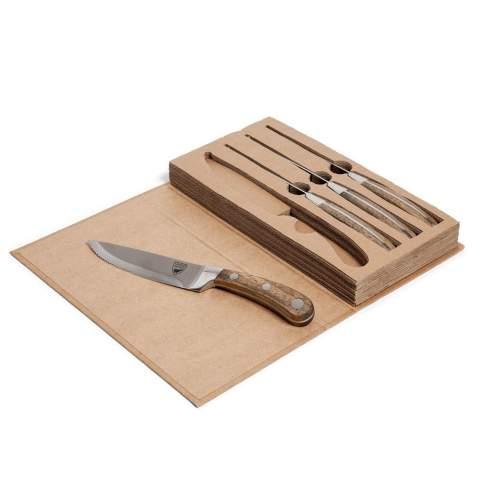 Four solid barbecue knives from Orrefors Hunting ebony a wooden handle. These sharp knives will get you through any cut of meat, tender or tough, medium or rare. The ste comes in a beautiful gift box. Orrefors Hunting products are solid and sturdy quality products that you can use anywhere and anytime, designed for people who like to be outdoors and in nature.