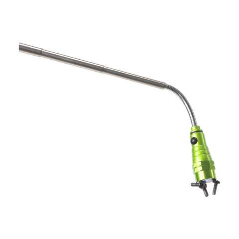 Stainless steel torch with 3 bright white energy efficient LED lights. Equipped with a telescopic function, extendable to 56.5 cm, flexible, magnetic top and clip. Batteries incl. Each item is individually boxed.