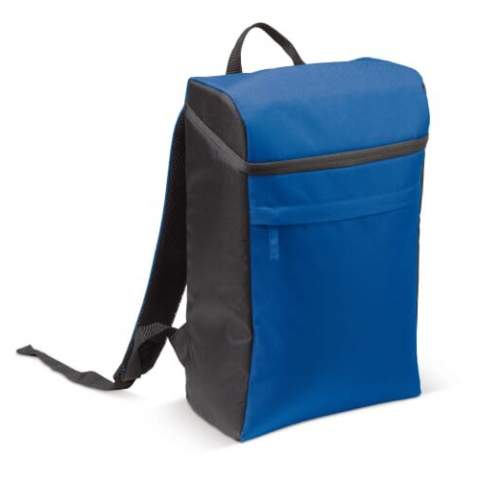 Spacious and comfortable cooler backpack. The rectangular shape allows for optimal use of space. On the front there is a small (non-insulated) pocket with zipper for additional storage.