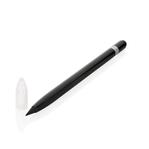 This inkless pen with eraser replaces your traditional wooden pencil. It has a writing length of up to 20.000 metres using a graphite tip to produce a graphite line. It features a clean and modern look with the aluminum and on the top you will find an eraser.