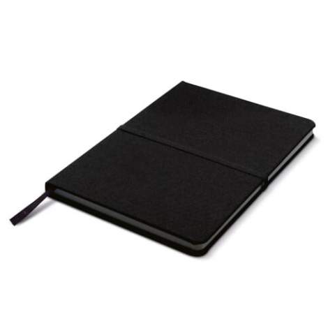 Hardback A5 notebook made by RPET. This stylish and durable notebook comes with an elasticated band and strap. The 160 dot-patterned pages are made from recycled paper.