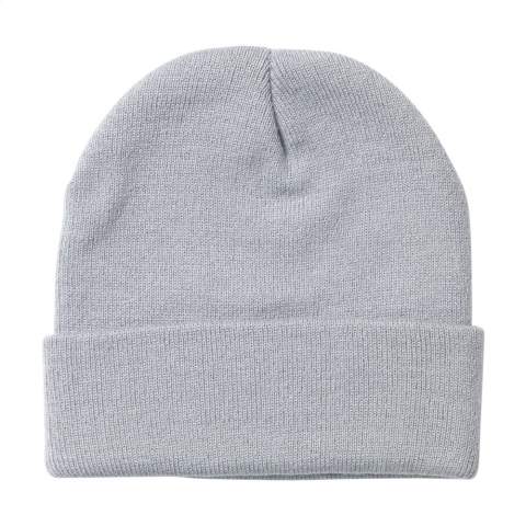 WoW! Knitted hat with fold over. Made from 100% RPET polyester (made from recycled PET bottles). A popular item, keeps you nice and warm with good quality material. One-size. With black label for decoration.