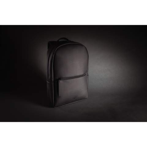 Take your commuting style up a notch with this structured backpack made with soft PU in a clean and sleek style with tonal zippers. The backpack features a top zip closure, top carrying handle, adjustable shoulder straps, external zip pocket, interior zip pocket, luggage strap and a 15.6 inch laptop pocket. Exterior 100% PU, interior 100% 210D polyester. PVC free.<br /><br />FitsLaptopTabletSizeInches: 15.6<br />PVC free: true