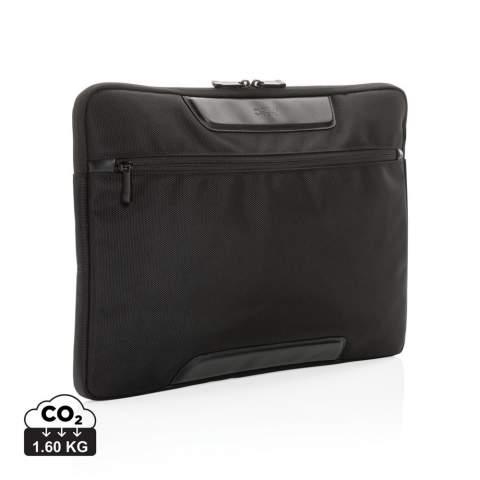 This sleek Swiss Peak AWARE™ RPET Voyager  15.6" laptop sleeve is the ideal accessory for bringing your laptop to work in style. Made with durable recycled 1680D recycled polyester and rich PU details. Features convenient front zipper pocket.  The exterior is made with 1680D polyester and PU details, the lining is made with 150D recycled polyester. With AWARE™ tracer that validates the genuine use of recycled materials. Each bag saves 9.8 litres of water and has reused 16.38 0.5L PET bottles. 2% of proceeds of each product sold containing AWARE™  will be donated to Water.org.<br /><br />FitsLaptopTabletSizeInches: 15.6<br />PVC free: true