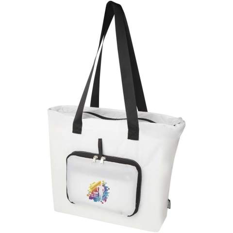 Conçu pour être pratique, ce sac shopping à la fois léger et résistant s'adapte à vos besoins en se pliant pour former une pochette compacte dotée d'une boucle en sangle permettant de la suspendre ou de la transporter facilement. Il est donc idéal pour les journées chargées, les virées shopping spontanées ou comme sac de secours. Il comprend un compartiment principal spacieux zippé, une poche frontale zippée et deux longues poignées en sangle lisse de qualité. Fabriqué en polyester recyclé sans PVC. Capacité : 16 litres.