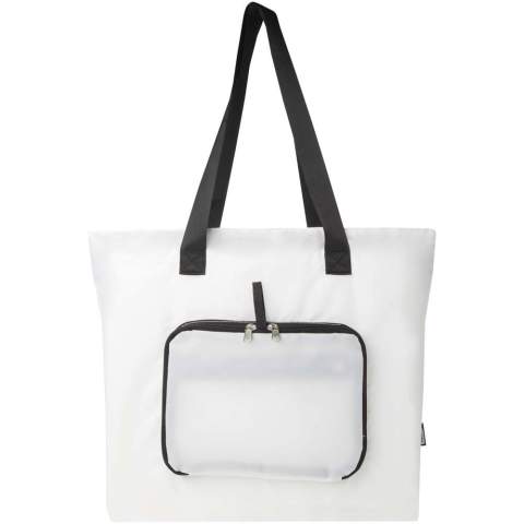 Conçu pour être pratique, ce sac shopping à la fois léger et résistant s'adapte à vos besoins en se pliant pour former une pochette compacte dotée d'une boucle en sangle permettant de la suspendre ou de la transporter facilement. Il est donc idéal pour les journées chargées, les virées shopping spontanées ou comme sac de secours. Il comprend un compartiment principal spacieux zippé, une poche frontale zippée et deux longues poignées en sangle lisse de qualité. Fabriqué en polyester recyclé sans PVC. Capacité : 16 litres.
