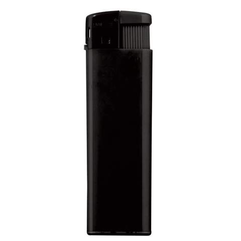 An electronic refillable lighter. Child-resistant.