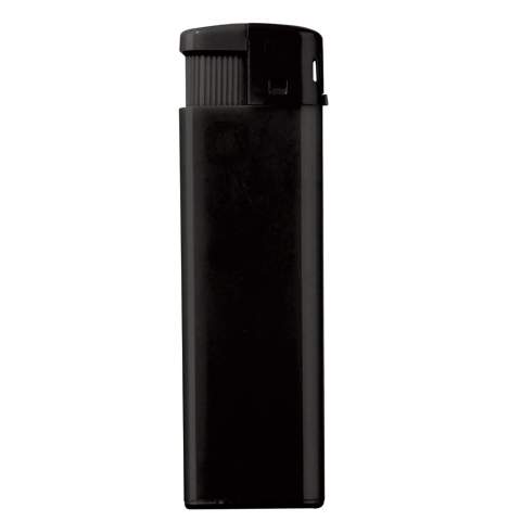 An electronic refillable lighter. Child-resistant.