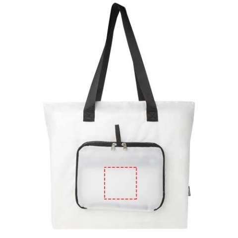 Conçu pour être pratique, ce sac shopping à la fois léger et résistant s'adapte à vos besoins en se pliant pour former une pochette compacte dotée d'une boucle en sangle permettant de la suspendre ou de la transporter facilement. Il est donc idéal pour les journées chargées, les virées shopping spontanées ou comme sac de secours. Il comprend un compartiment principal spacieux zippé, une poche frontale zippée et deux longues poignées en sangle lisse de qualité. Fabriqué en polyester recyclé sans PVC. Capacité : 16 litres.