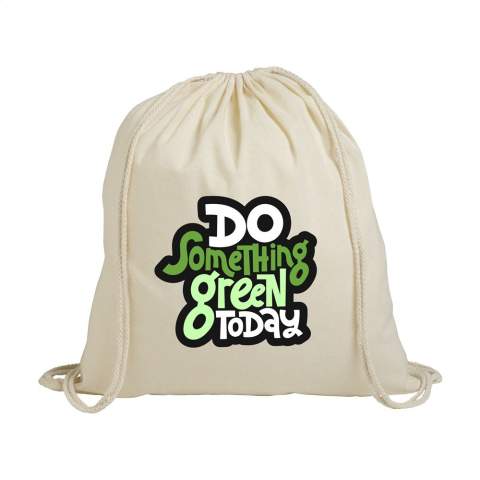 100% cotton (100 g/m²) backpack. With drawstring. OEKO-TEX® certified. Capacity approx. 8 litres.