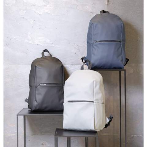 This minimalist, modern backpack made of smooth PU is fully lined and features an inner 15.6 inch laptop compartment, a spacious main compartment and 2 inner pockets and 2 pen loops. Mesh padded back and adjustable straps. Exterior 100% PU. Interior 100% 210D polyester. PVC free.<br /><br />FitsLaptopTabletSizeInches: 15.6<br />PVC free: true