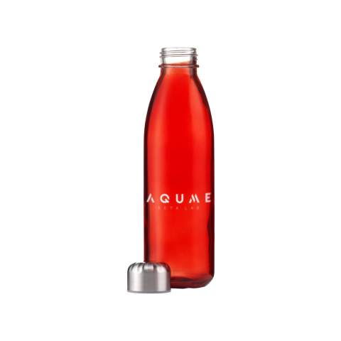 Luxury water bottle made from strong, clear soda-lime glass with practical stainless steel screw cap. BPA free, leak proof and reusable. Capacity 650 ml. Each item is individually boxed.