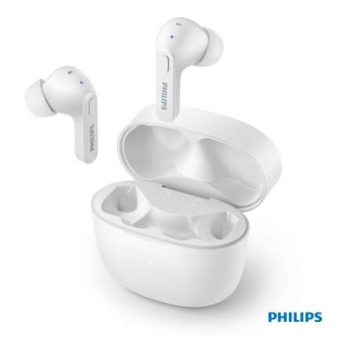 Deze Philips earbuds zijn spatwater- en zweetbestendige en bieden geweldig geluid met tot wel 18 uur afspeeltijd. Met een IPX4-classificatie en krachtige drivers van 6 mm, geniet je onder alle weersomstandigheden van geweldig geluid.
