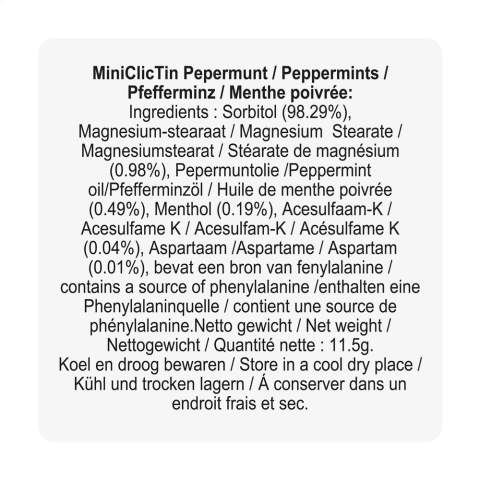 Boîte distributrice avec système à cliquet pratique. Remplie avec environ 12 g de bonbons.