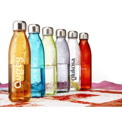 Luxury water bottle made from strong, clear soda-lime glass with practical stainless steel screw cap. BPA free, leak proof and reusable. Capacity 650 ml. Each item is individually boxed.