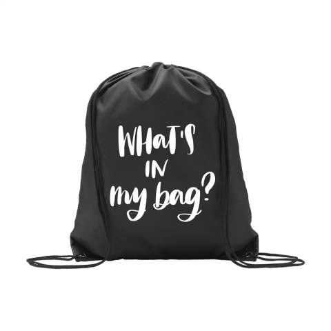 Sac à dos en polyester 210D avec des cordons de serrage. Capacité env. 8 litres.