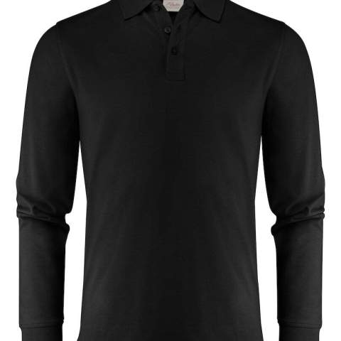 Polo piqué met lange mouwen, tricotkraag en zijsplitten. Drieknoopssluiting. Aan de binnenzijde van de linkerzijnaad werd een zakje voorzien voor het innaaien van een waschip. Oeko-Tex 100 gecertificeerd. Dit artikel is verpakt is een composteerbare polybag.
