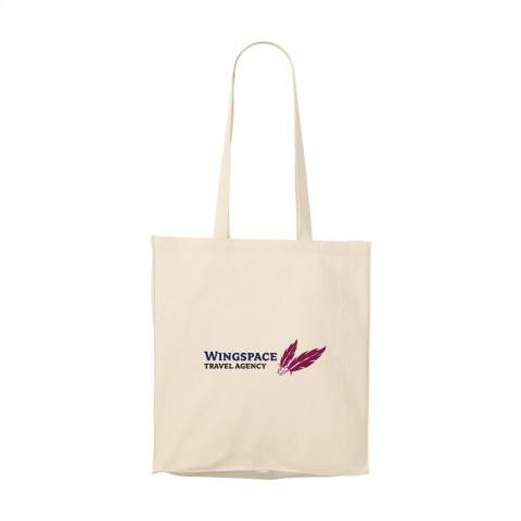 Sturdy shopper with long handles. Made of 100% woven cotton (165 g/m²).