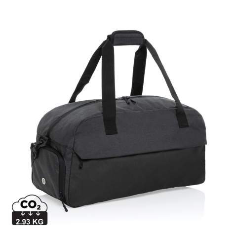 Ideal for the gym or a quick getaway, this duffle bag offers ultimate convenience. Its spacious design ensures easy access to your essentials, with a zipper front pocket for added organization. The bag adapts to your style, thanks to its versatile carrying straps. Made with 100% recycled polyester embedded with the AWARE™ tracer. 2% of proceeds of each product sold with AWARE™ will be donated to Water.org.<br /><br />PVC free: true