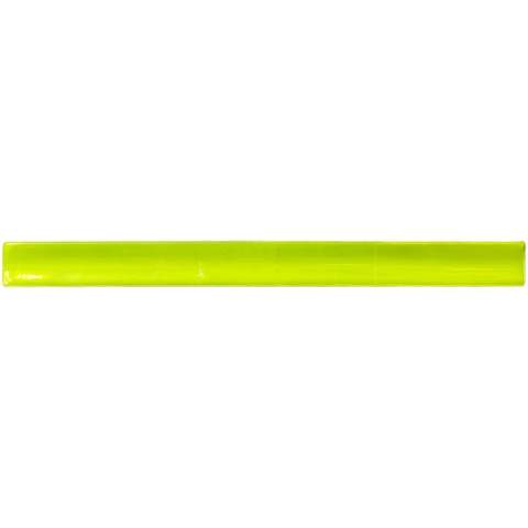 Slap wraps provide 360 visibility in the dark and are ideal for carrying promotional messages. By using these certified slap wraps you make traffic safety a feature of your brand. A slap wrap is an elongated reflector with a specially developed spring welded inside. With a light slap it easily curls around the arm or ankle. Available in various sizes, and in white or yellow colour. Features a florescent RFX soft reflective film made from phthalate free PVC or the more sustainable option TPU. Materials have been tested in accordance with SVHC (Substances of Very High Concern) REACH candidate list and are free of phthalates. The slap wraps are CE tested and approved in accordance with EN 17353 type B 2. Supplied with an information sheet. Made in Europe.
