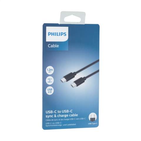 Philips PVC synchronisatie- en oplaadkabel USB-C naar USB-C. Lengte kabel: 120 cm. Werkt met bestaande USB-bronnen, zodat je jouw apparaat altijd en overal kunt opladen (via het stopcontact, in de auto of via de PC). Ideaal als reservekabel of vervangende kabel.