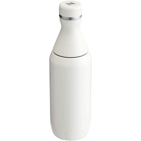 The Stanley 350 ml All Day Slim water bottle is designed for all-day hydration, combining convenience and performance. Made from 90% recycled stainless steel, it features a two-piece opening—one for easy sipping and the other for adding ice and hassle-free cleaning. The neck is crafted from single-wall stainless steel with a plastic threaded collar and a secure compressed seal to prevent leaks. The body has double-wall vacuum insulation, ensuring your drinks stay at the perfect temperature for hours. Durable and thoughtfully designed, it's the ideal bottle for staying refreshed wherever your day takes you.
