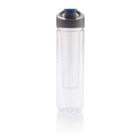 800ml Tritan bottle with fruit infuser compartment. Infuse your water with a load of vitamins and flavour by adding fresh fruits into the infuser compartment. The infuser compartment can also be used to chill your water by adding ice cubes.