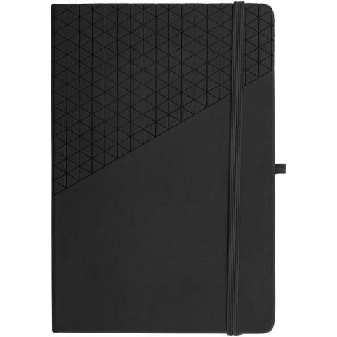 A5 Notizbuch mit geometrischem Soft Touch Muster Design. 80 Blatt (80 g/m²) liniert, Leseband, elastischer Verschluss und Stiftschlaufe.