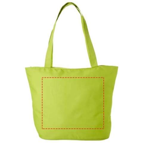 Whether going to an event, to the beach or grocery shopping, the Panama zippered tote bag is the perfect multi-purpose bag. The bag is made of durable 600D polyester and features a zippered main compartment to keep all items in the bag protected from outside influences. The small zipper pocket inside the bag provides space for some small items, such as a pen or keys. With the 34 cm long handles the bag is easy to carry over the shoulder. Resistance up to 10 kg weight.