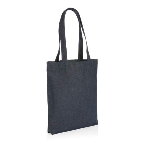 The Impact AWARE™ recycled denim tote 320gsm  is the perfect way to carry your essentials in style. This spacious tote provides sufficient space for your tech accessories and other daily needs. With AWARE™ tracer that validates the genuine use of recycled materials. 2% of proceeds of each Impact product sold will be donated to Water.org. Composition 70% recycled cotton, 30% recycled polyester.<br /><br />PVC free: true