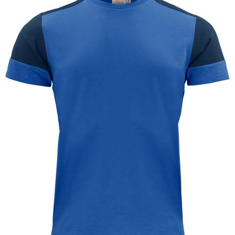 Moderne, aansluitende bicolor T-shirt met geribde nek in vier lagen en elastaan in de boord. Uitscheurbaar neklabel en afzonderlijk geweven maatlabel. Aan de binnenzijde van de linkerzijnaad werd een zakje voorzien voor het innaaien van een waschip. De stof is ringgesponnen en nabehandeld met een enzyme wash, waardoor het materiaal voorgekrompen is en zacht aanvoelt. Oeko-Tex 100 gecertificeerd.