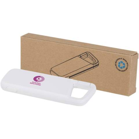 Stay powered on the go with the Alkes 5000 mAh power bank, made from recycled plastic. Designed for outdoor use, it features a built-in carabiner and a water-resistant design (IPX5), capable of withstanding low-pressure water jets such as rain. The USB ports are protected by a silicone cover, while the LED indicator displays charging status—ideal for hiking, camping, or everyday travel.