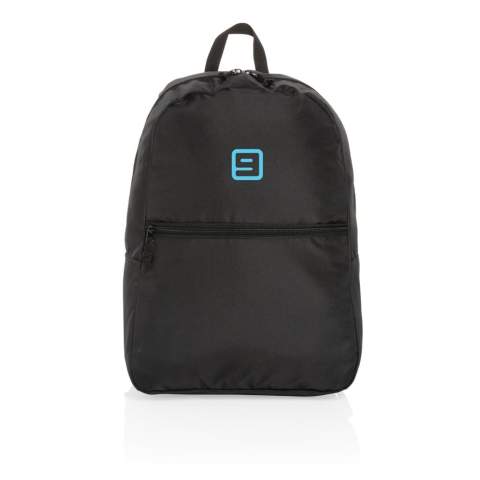 No greenwashing, but telling a true story about sustainability! This Impact 300D RPET backpack is made with AWARE™ tracer. With AWARE™, the use of genuine recycled fabric materials and water reduction impact claims are guaranteed, by using the AWARE disruptive physical tracer and blockchain technology. Save water and use genuine recycled fabrics. With the focus on water 2% of proceeds of each Impact product sold will be donated to Water.org. Keep it simple and stylish with this basic backpack. A perfect size for all your essentials and a convenient front zipper pocket. This backpack has reused 11,5 500ml PETbottles. Water savings are based on figures when compared to conventional fibre. This calculated indication is based on reliable LCA data as published by Textile Exchange in their Material Snapshots 2016.<br /><br />PVC free: true